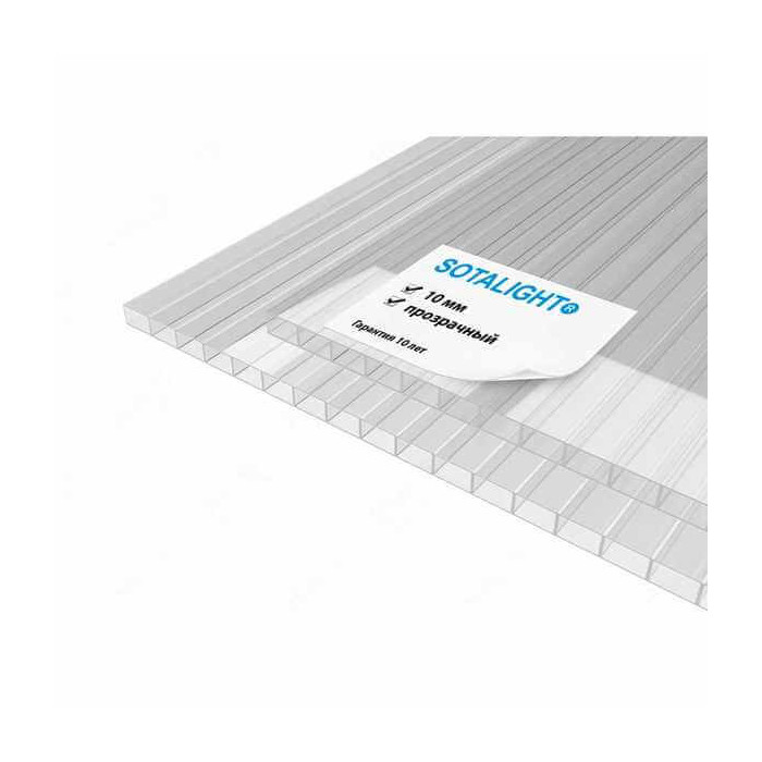 Сотовый поликарбонат 10 мм Соталайт прозрачный 2100х6000 мм